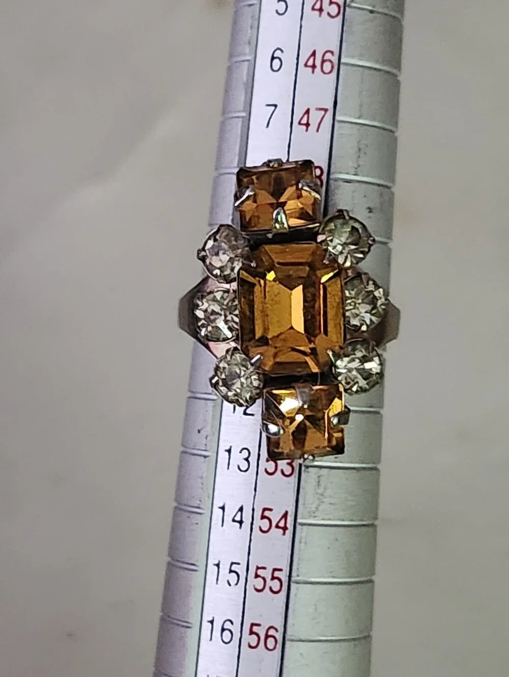Vtg Amber Crystal Statement Ring